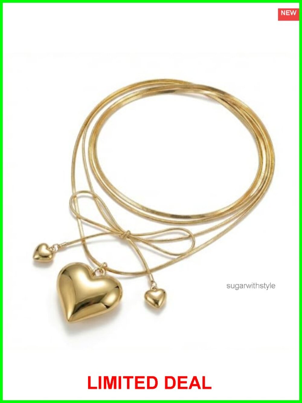 Chunky Heart Tie Necklace Gold Plated Wrap Choker Locket Pendant Women
